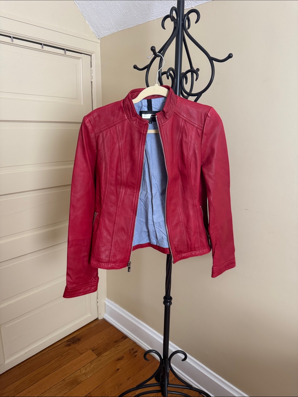 Black Rivet Red Leather Moto Jacket